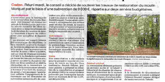Subvention votée pour la restauration du moulin
